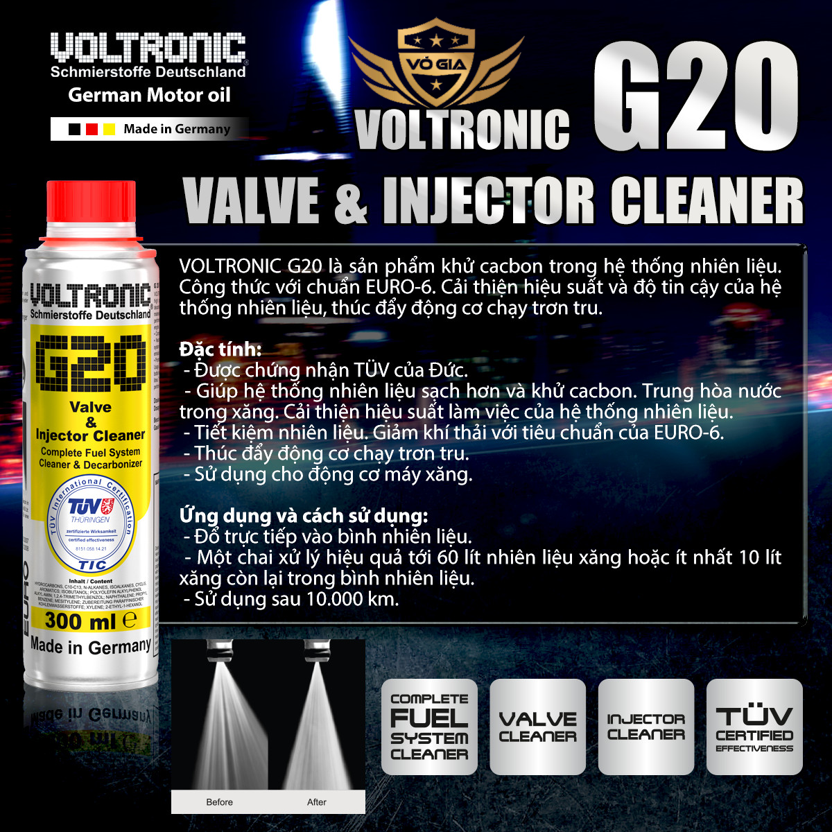 Dung dịch súc rửa động cơ VOLTRONIC E20 ENGINE FLUSH 1L - chiếc lẻ