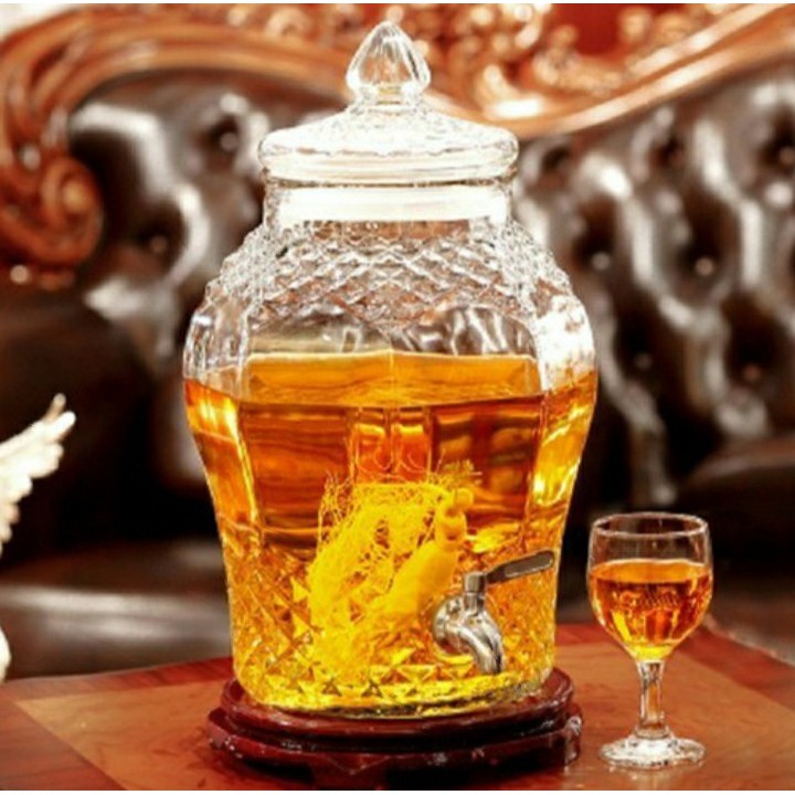 Bình Ngâm Rượu Sâm Thuỷ Tinh 8833 15Lít Có Van ( bình kim cương 15 lít)