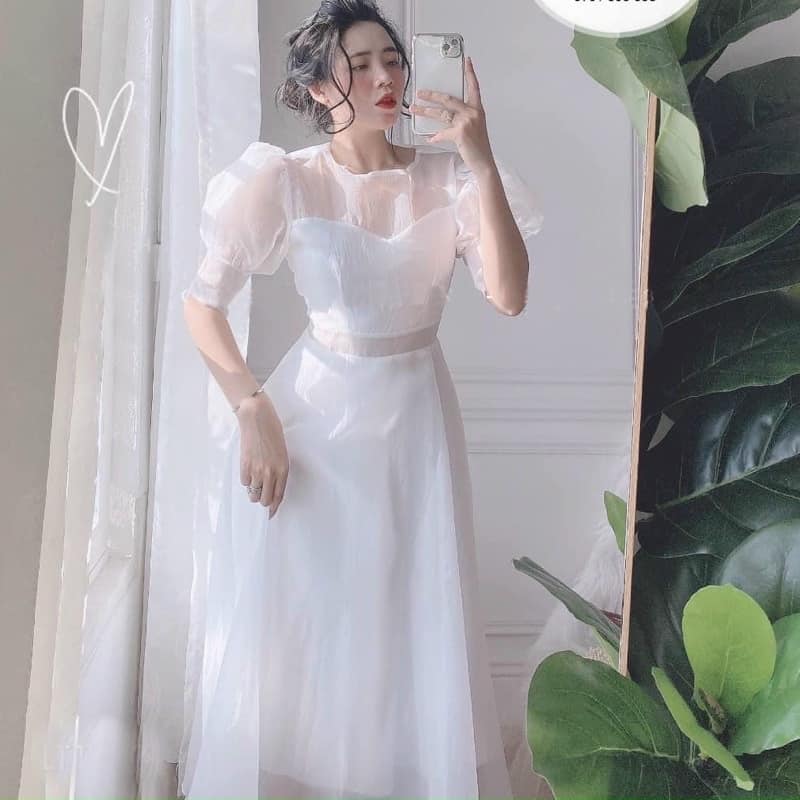 ĐẦM NỮ TRẮNG DẠNG XÒE DỰ TIỆC FREESIZE