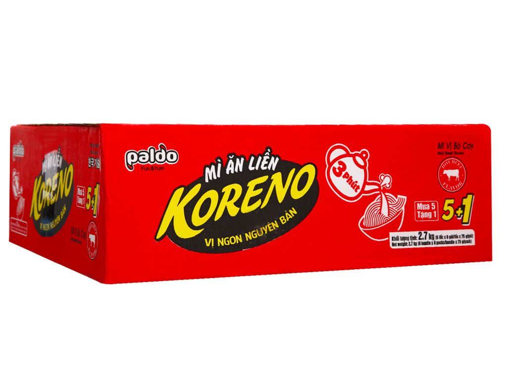 Lốc 6 Gói Mì Koreno Vị Bò Cay 75g