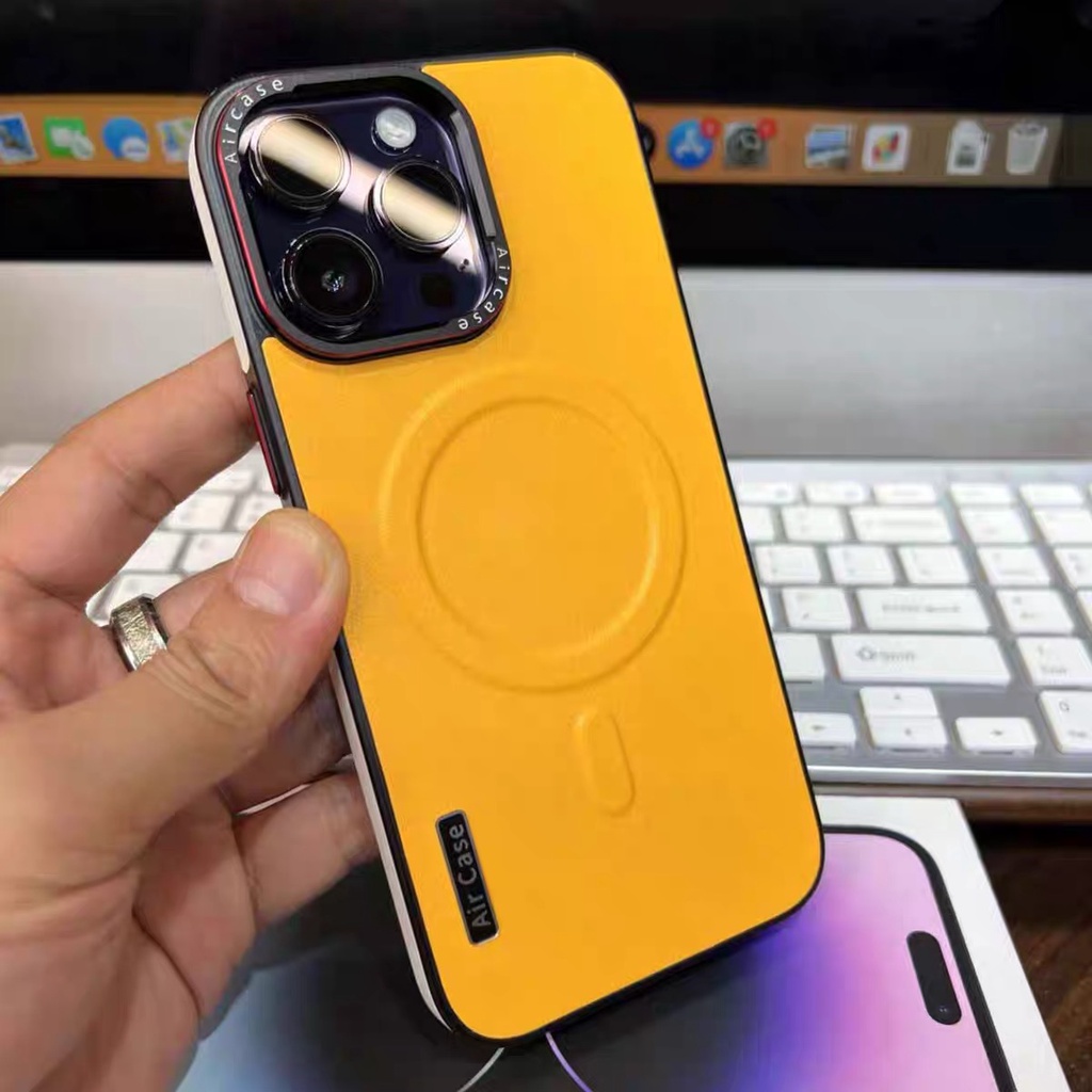 【Leather case/yellow】compatible for iPhone 12 13 14 15 pro max case