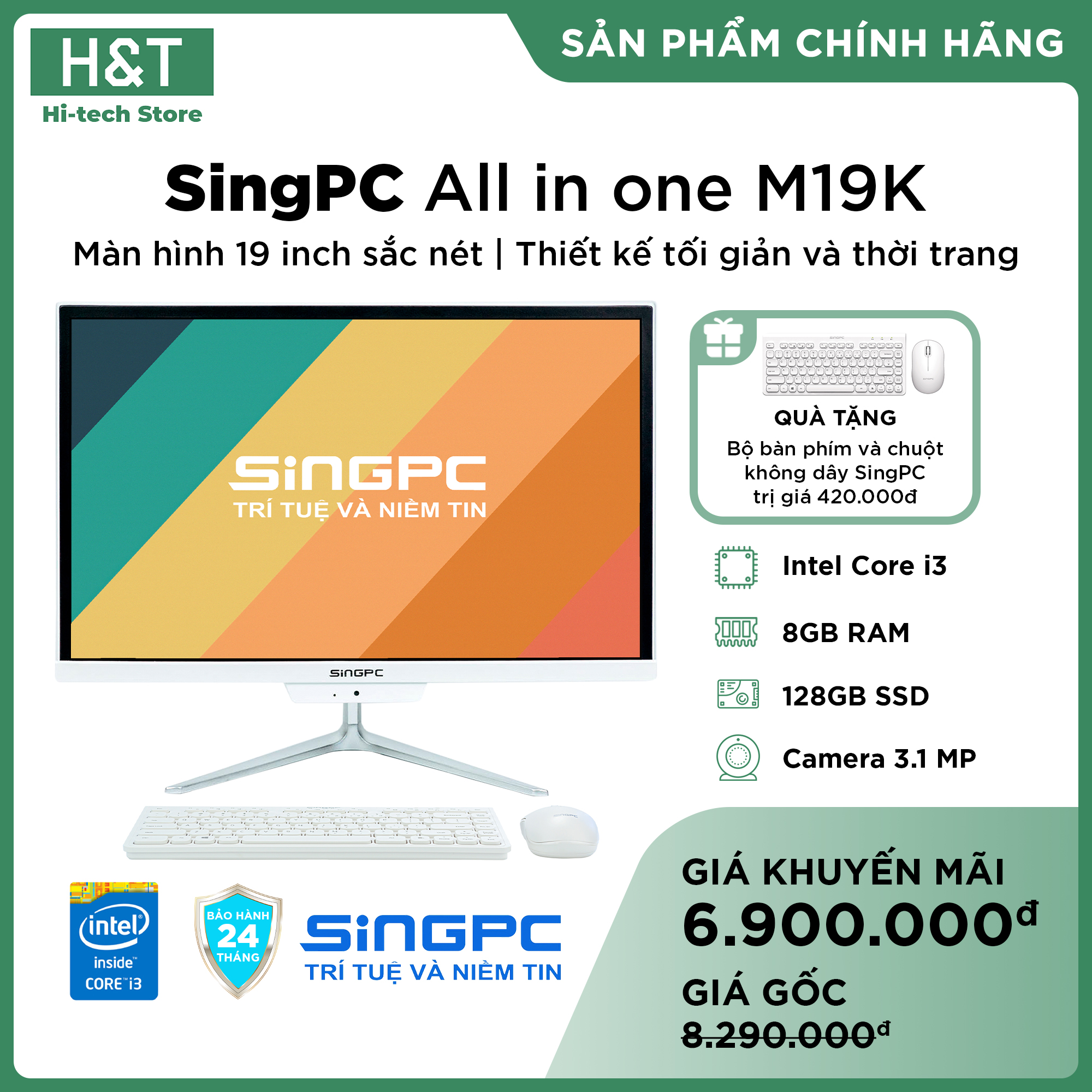 Máy tính All In One SingPC M19K380 (i3-2.4GHZ/8GB/128GB/19inch/Wifi/Bluetooth/Loa/Camera/Mic/K-M)