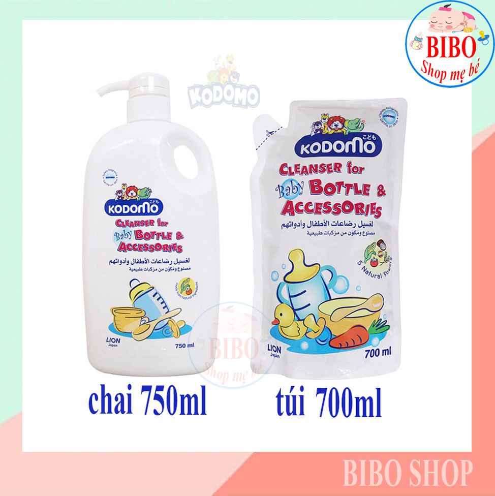 Combo Nước Rửa Bình Sữa Hàng Thái Hiệu Kodomo Rửa Rau Củ Và Phụ Kiện, An Toàn Cho Bé Chai 750ml và 700Ml Dạng Túi