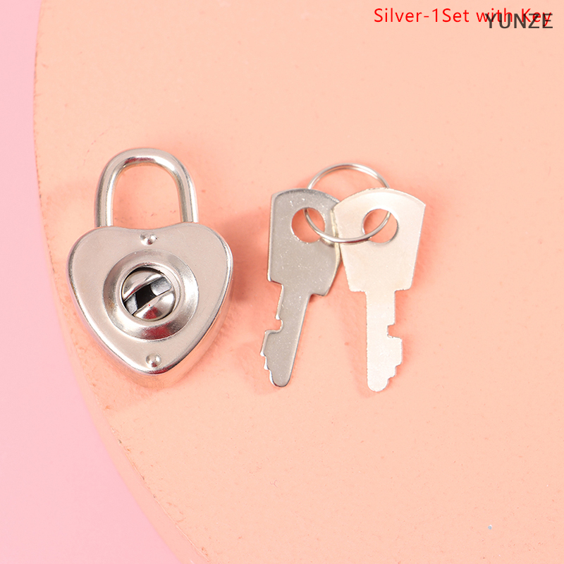 🍒YUNZE🍒 1Set Mini Heart Shape Padlock Luggage Hardware Locks With Key Lock For Travel Wedding Jewelry Box Diary Book Suitcase