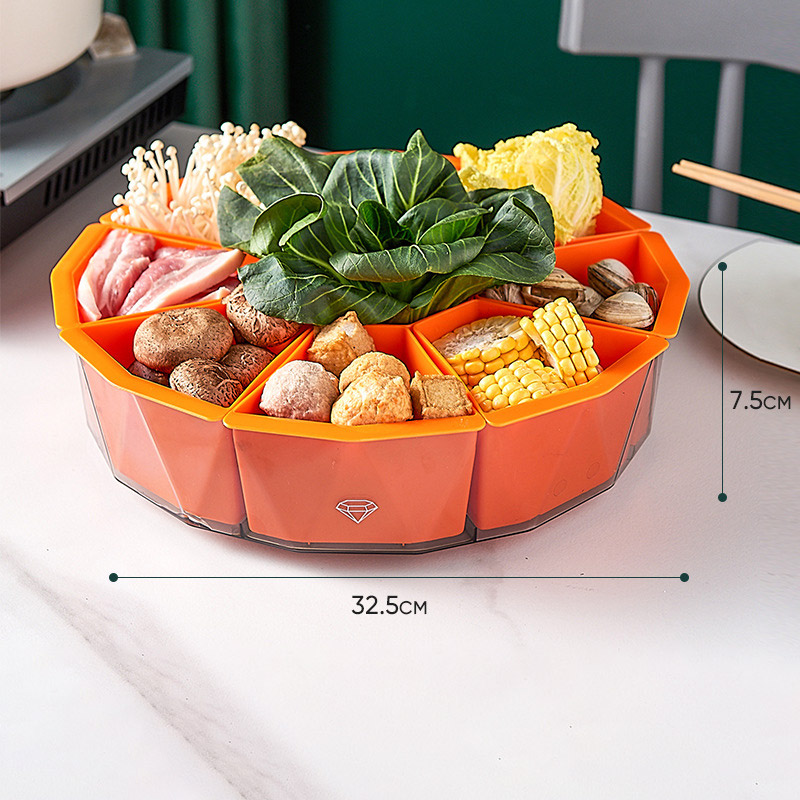 YONUO Nine-point grid rotating hot pot preparation plate for household multi-grid rotatable vegetable and fruit plate, kitchen side dish plate, drain plate