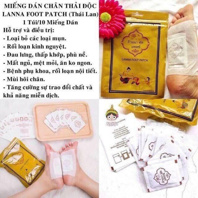 Bộ 10 Miếng Dán Thải Độc Chân Lana Foot Patch Thái Lan, thải độc, khử mùi bàn chân hiệu quả