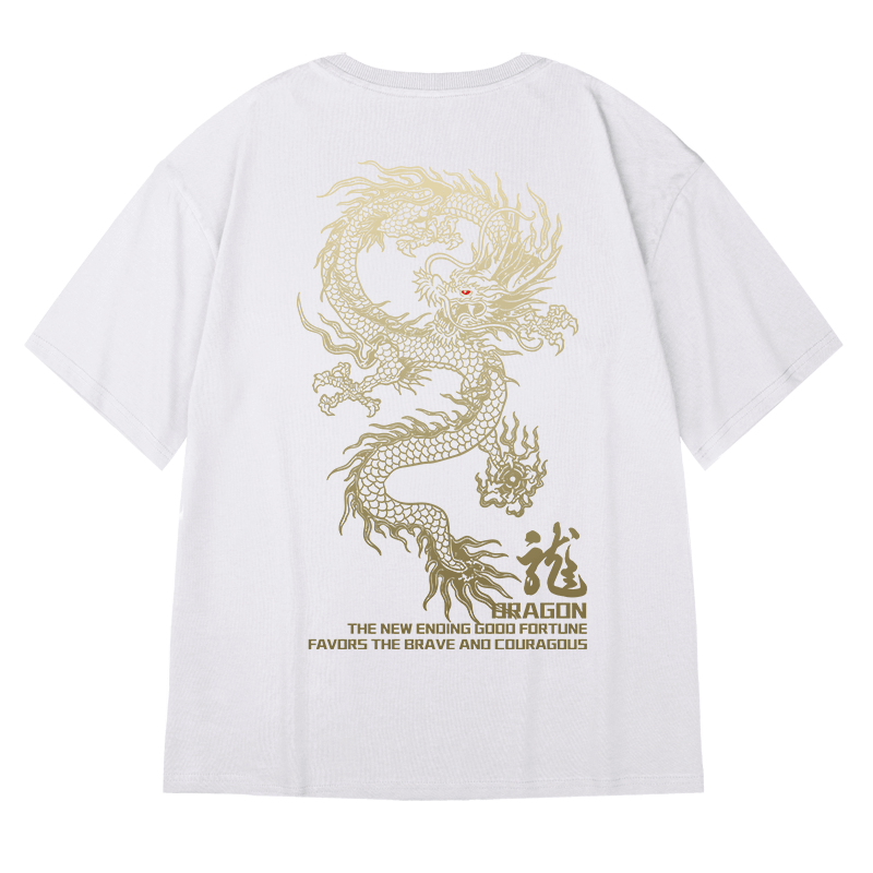 Lansboter Dragon short-sleeved T-shirt for men and women couples loose crewneck short-sleeved T-shirt