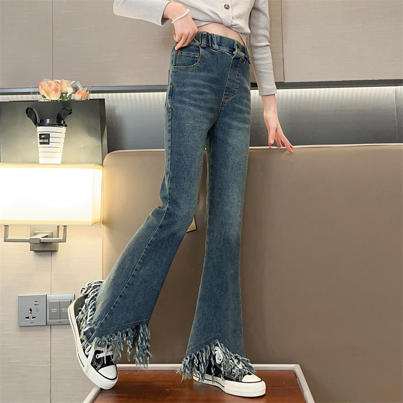Hobibear girls denim, girls pants fashion tassels flared pants