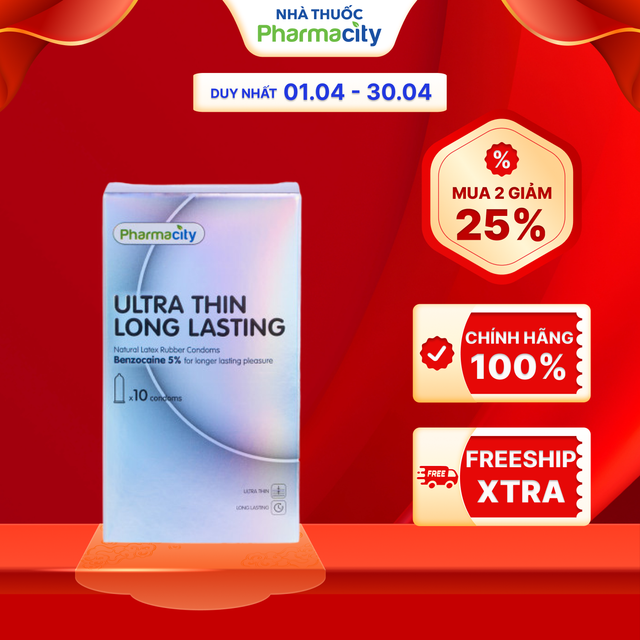 Bao Pharmacity cao su Ultra thin Long Lasting N (Hộp/10 cái)