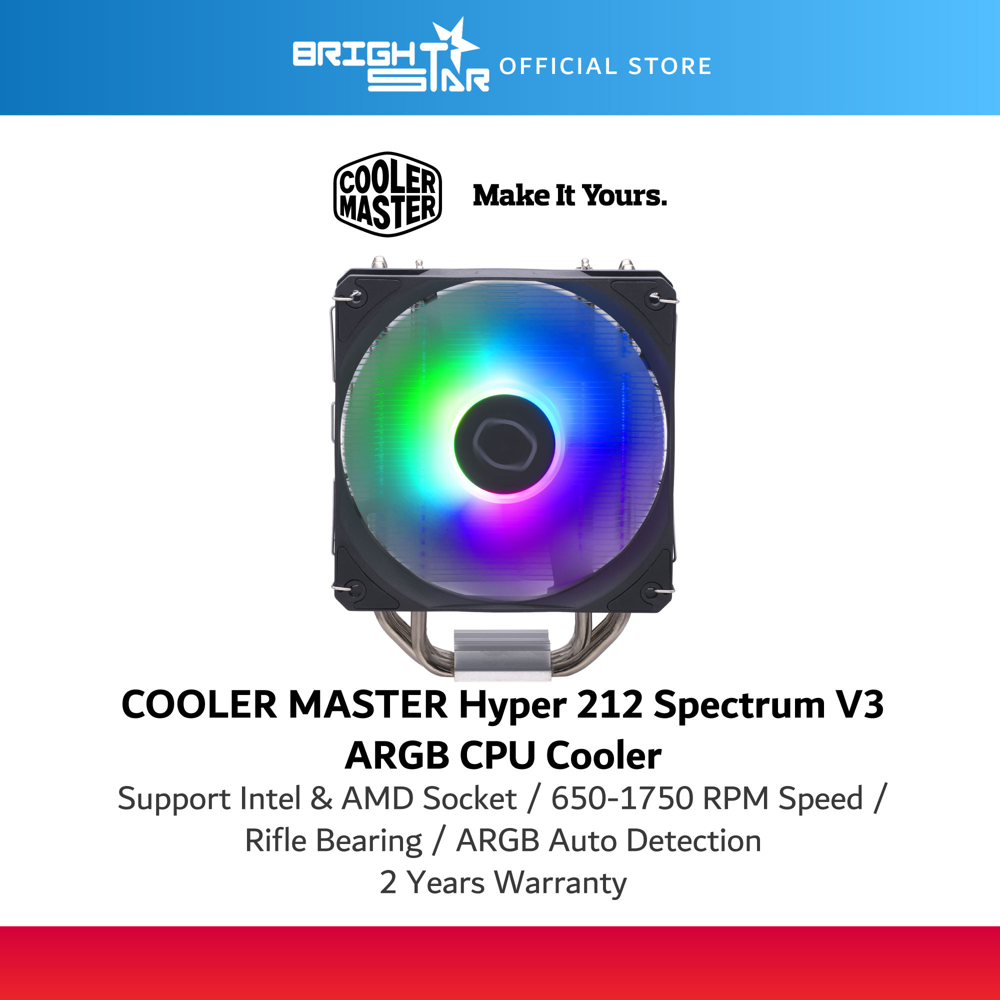 COOLER MASTER Hyper 212 Spectrum V3 ARGB CPU Air Cooler RRS4NA17PA