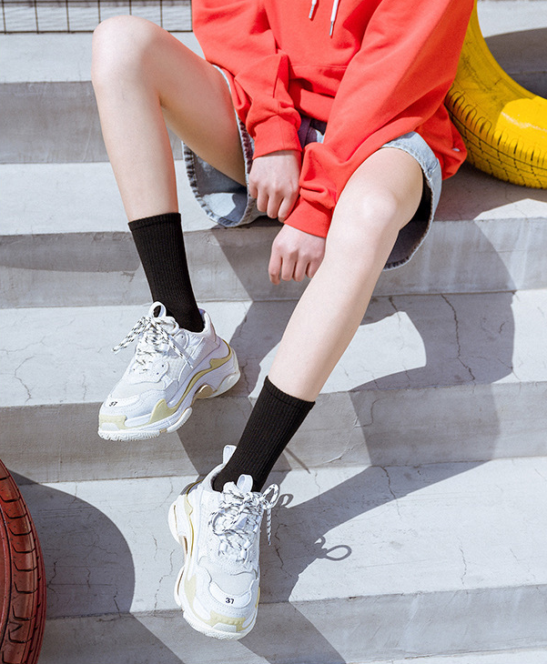 Tất cổ cao nữ, vớ cổ cao Unisex màu sắc trắng đen basic