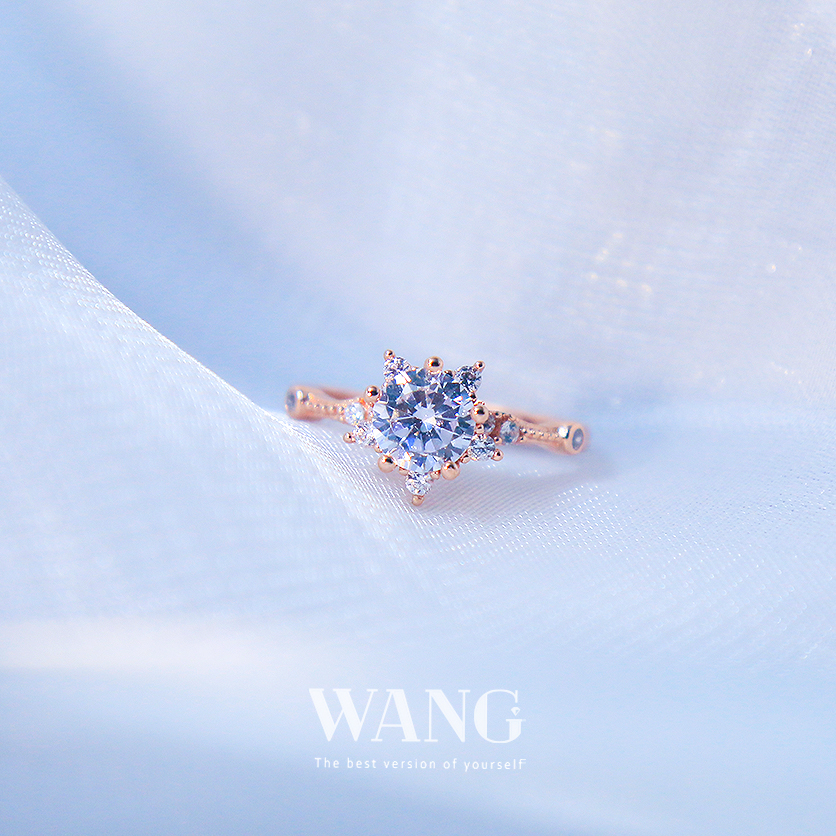 WJ 18K Gold Plated Heart Diamond Wedding Open Ring Star Zircon Simple
