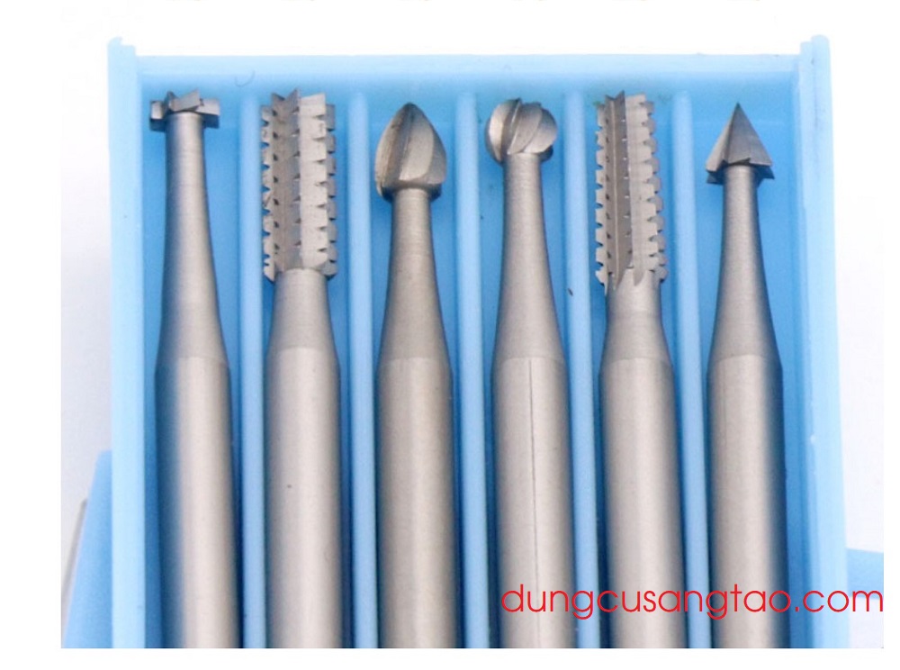 Bộ 6 mũi lũa gỗ, điêu khắc, chạm trỗ cán 2.35mm dùng cho máy khoan mài mini cầm tay