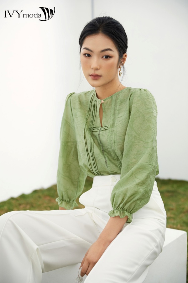 Áo sơ mi vải lụa Tencel IVY moda MS 17T0124