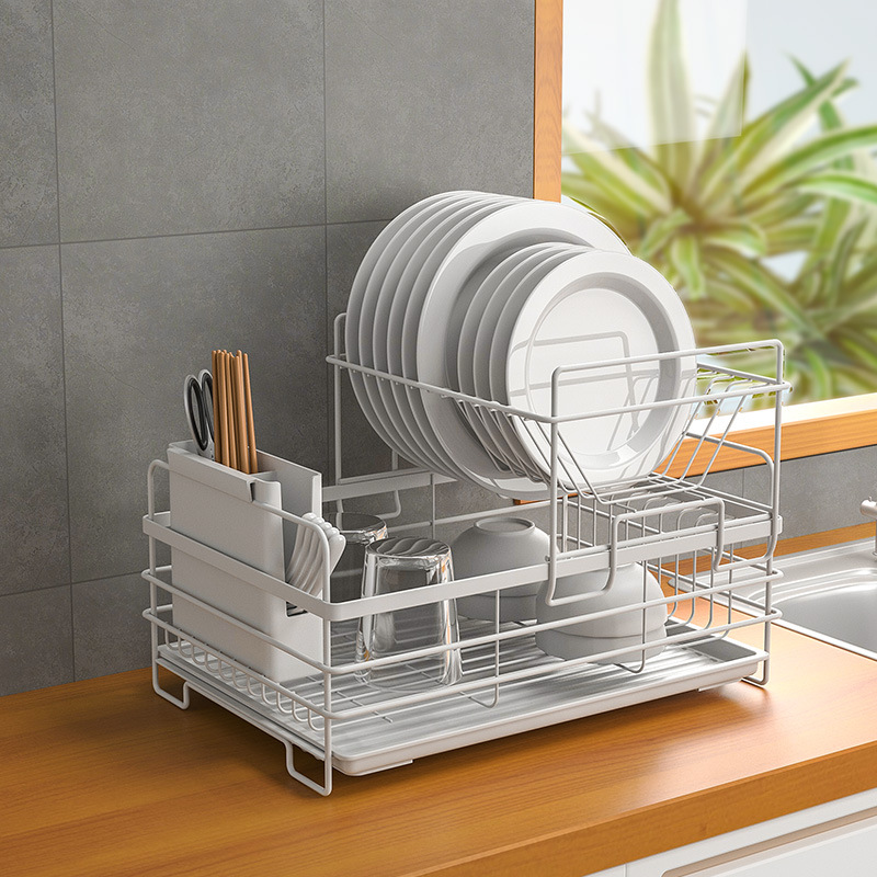 Kệ bếp: Giá đựng bát đôi với giá thoát nước lưu trữ đũa, giá thoát nước bếp, giá đỡ bát đĩa khay đựng
