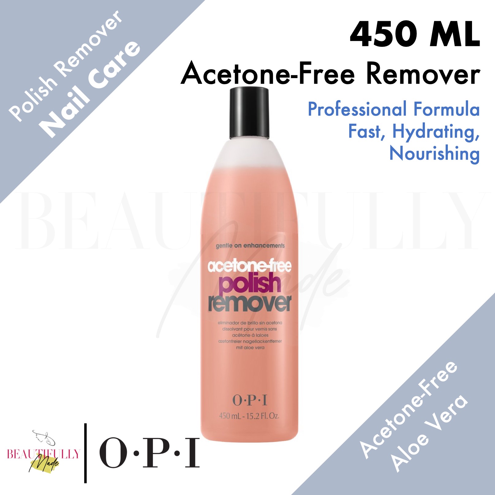 OPI Acetone-Free Polish Remover 450ml - Without Acetone • Removes Nail  Polish • Moisturizing Aloe Vera Formula • For Natural or Artificial Nails |  Lazada Singapore