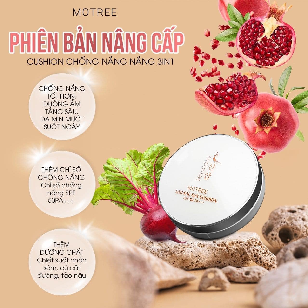 [ THẾ HỆ MỚI ]Phẩn Phủ Cushion Chống Nắng Lựu Sâm Motree