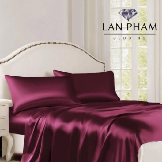 ( Lụa Loại 1) Ga Giường Phi Lụa Màu Đỏ Mận Cao Cấp Mềm Mại Lan Pham Bedding