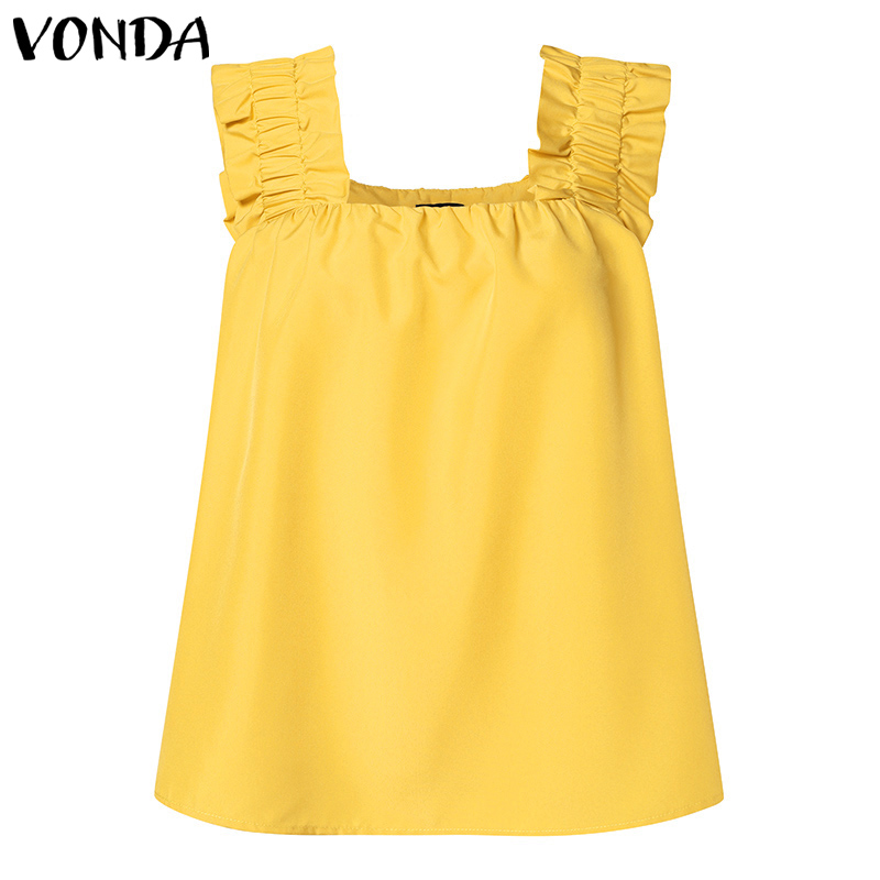 VONDA%20Womens%20Fashion%20Puff%20Design%20Street%20Casual%20Vests%20Square%20Neck%20Ruffled%20Tanks%20Tops%20(Korean%20Floral)%20-%20Image%205