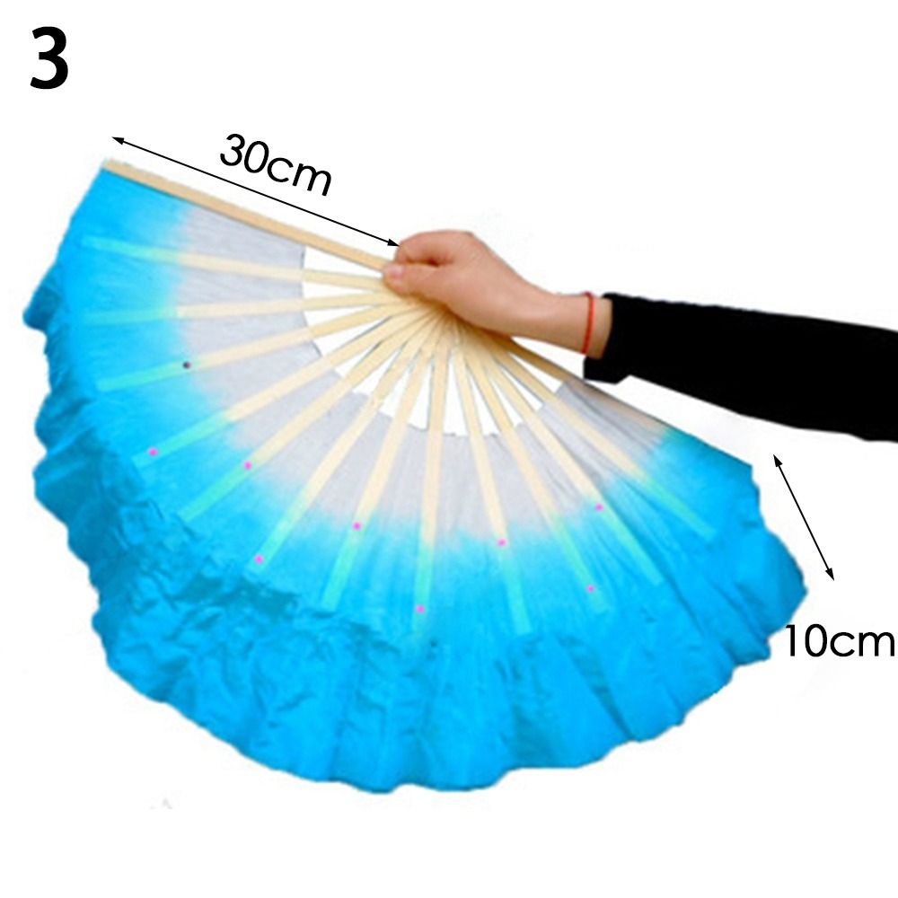 40cm Màu chuyển sắc Giả Dài Quạt múa bụng Quạt tơ nhân tạo Quạt lụa dài Quạt lụa