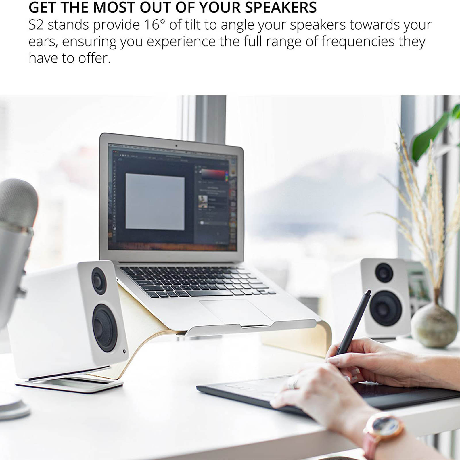 Desktop Computer Speaker Bracket Stand Metal Audio Bracket Universal Tabletop Holder for Kanto's YU4 Active Speaker