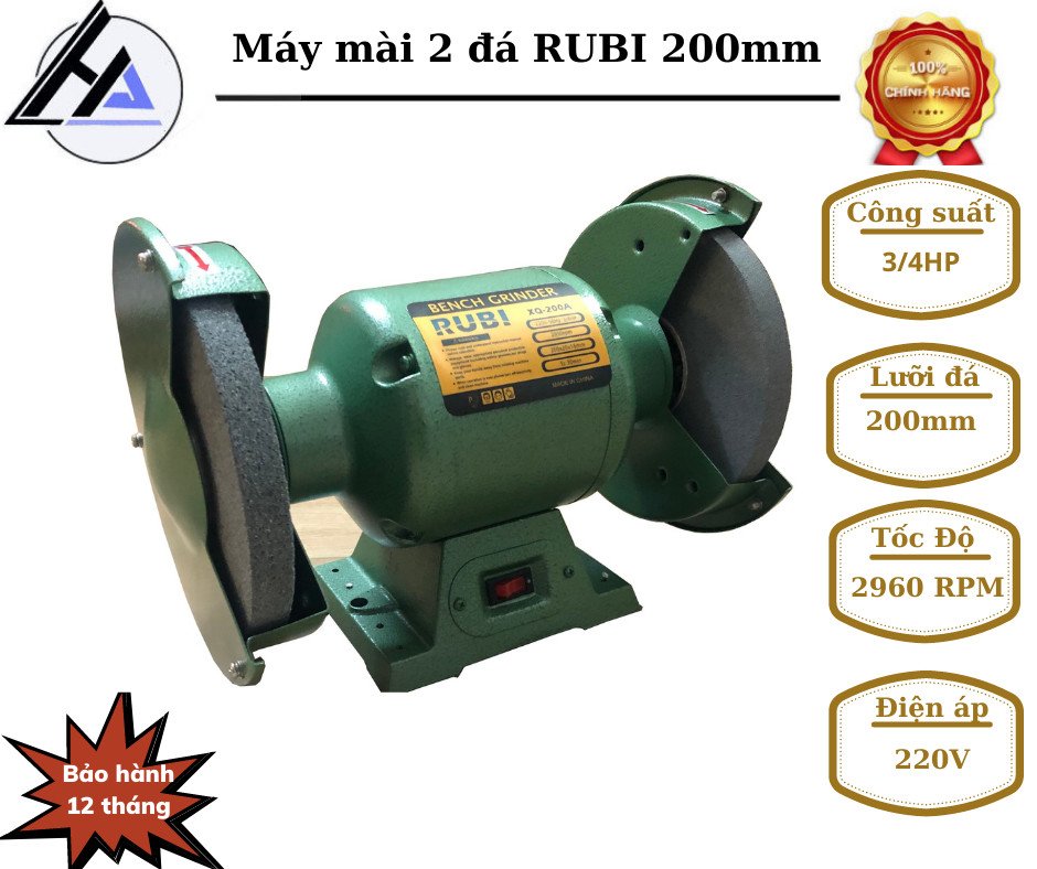 Máy Mài Bàn hai đá ruby nội địa 500w 3/4hp bảo hành 6 tháng