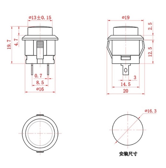 Nút nhấn đề phi 16mm/ nút nhấn nhả 16mm / nút kích tín hiệu các màu