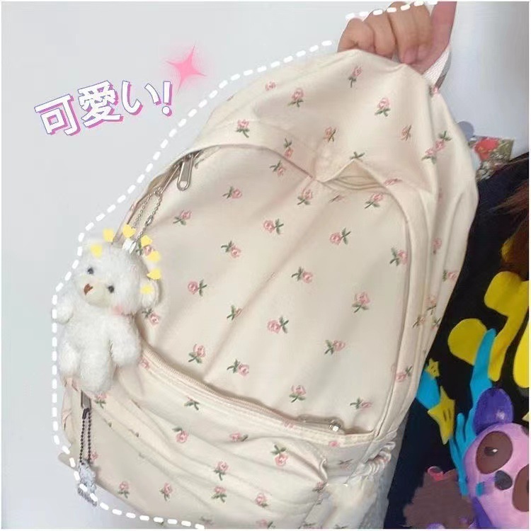 School bag, women's ins, Korean girl, small fresh literary student, backpack, tulip, floral, college-style backpack.