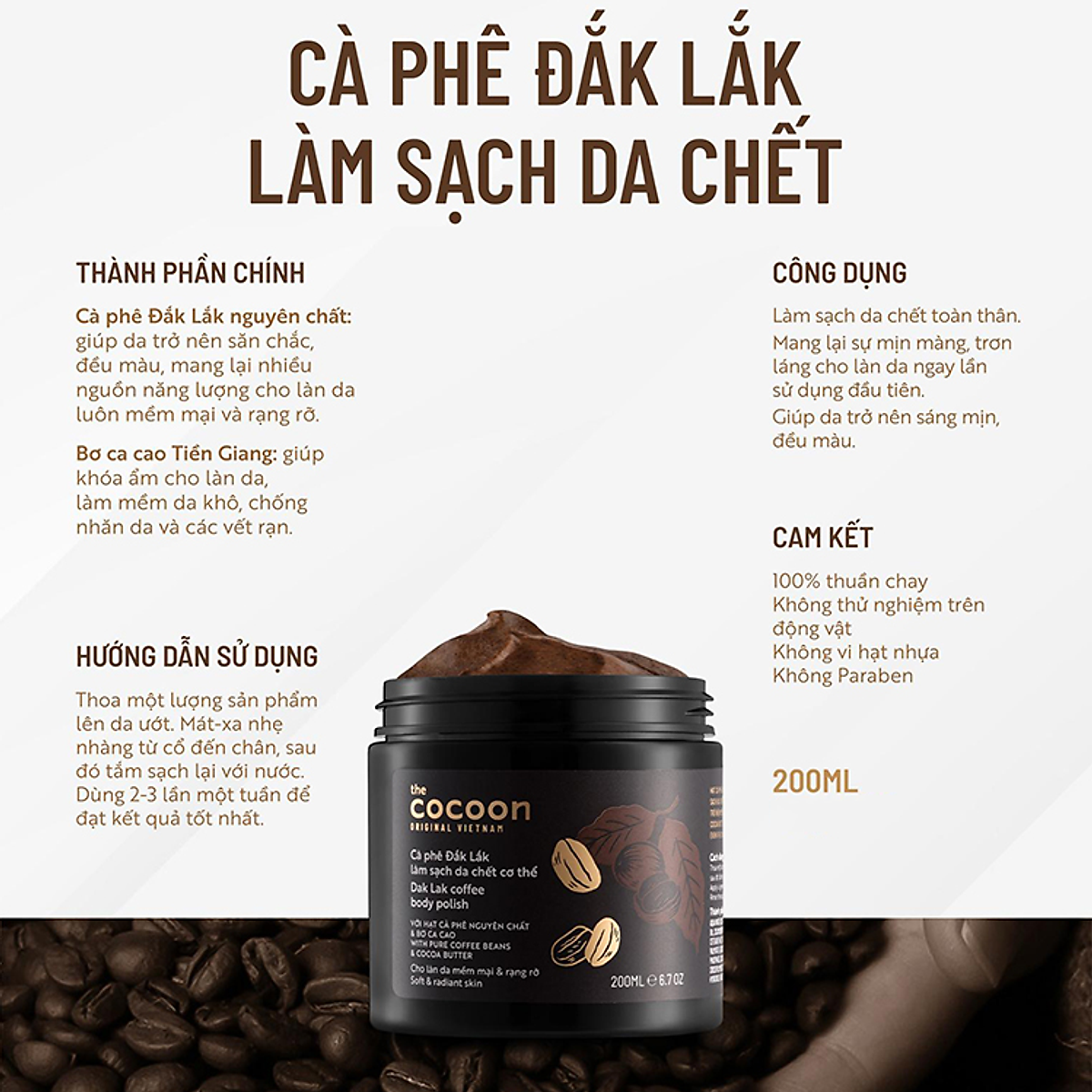 Cà Phê Đắk Lắk Cocoon Làm Sạch Da Chết Toàn Thân 200ml