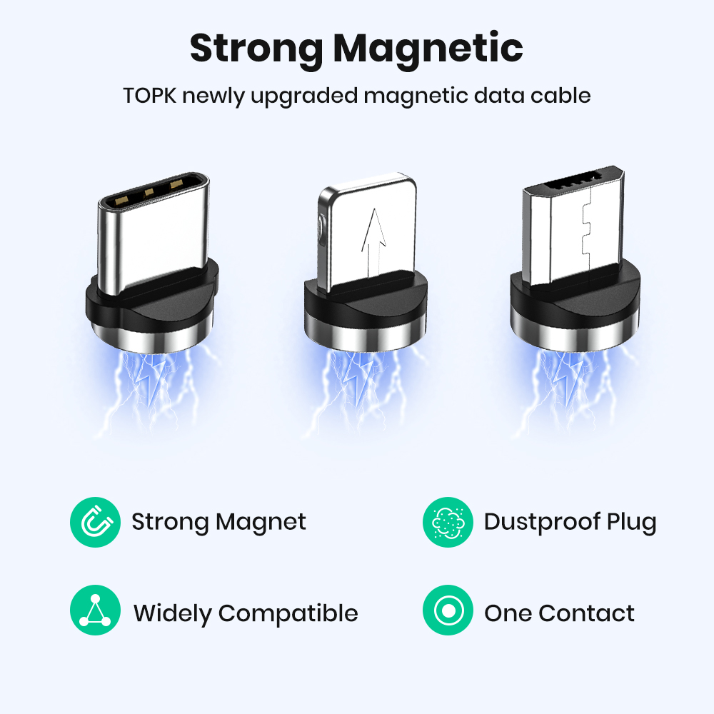 TOPK 5-Pack Magnetic Plug Connector Universal Round Magnetic Cable Type C Micro USB Magnet Replacement Parts for Mobile Phones. 