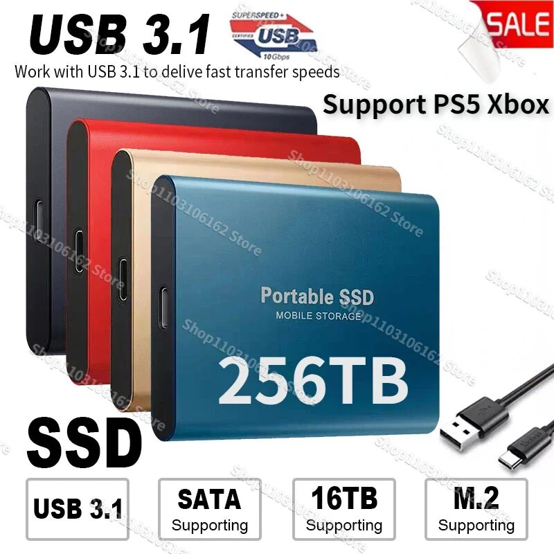 High-Speed 256TB SSD 2TB 4TB Portable External Solid State Hard Drive USB3.1 Inter Mobile Hard Drive For Laptop PS5 Xbox