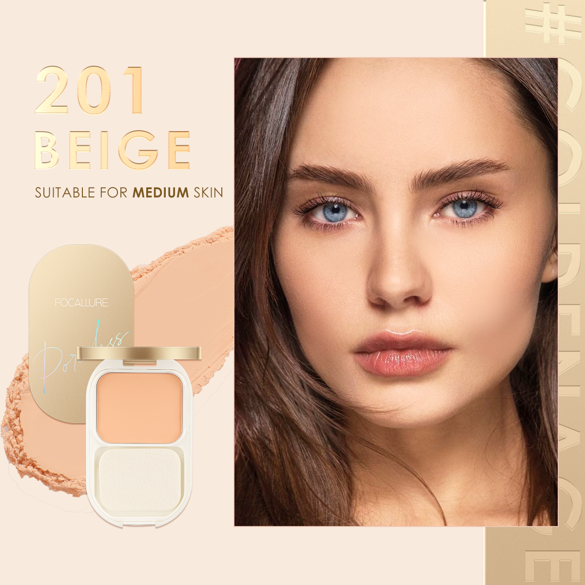 FOCALLURE GoldenAge Invisible Pores Powder with Mirror Waterproof