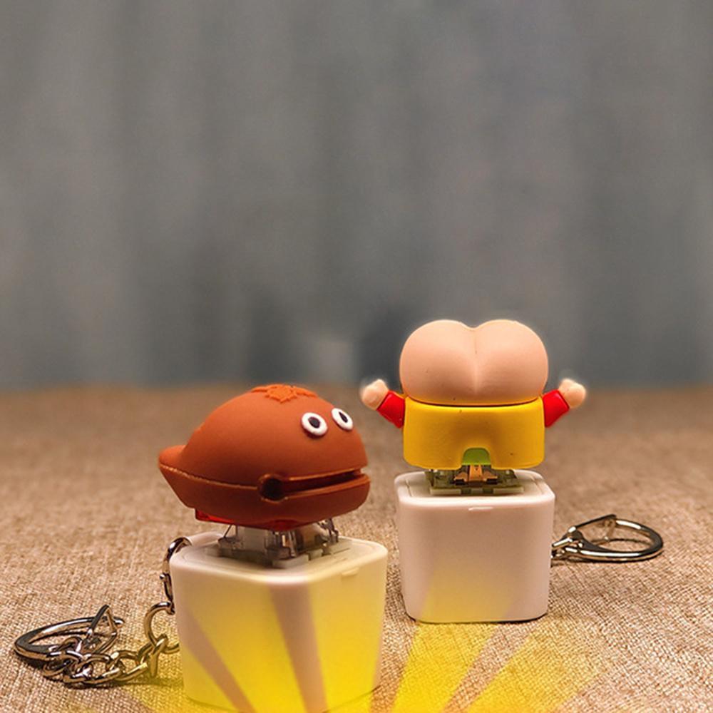 Creative Butt Keychain Crayon Shin-Chan Butt Keychain That Makes Sound And Lights Up When Pressed Replaceable Shaft Keycap Cute Wooden Fish Crayon Shin-Chan Butt Keychain