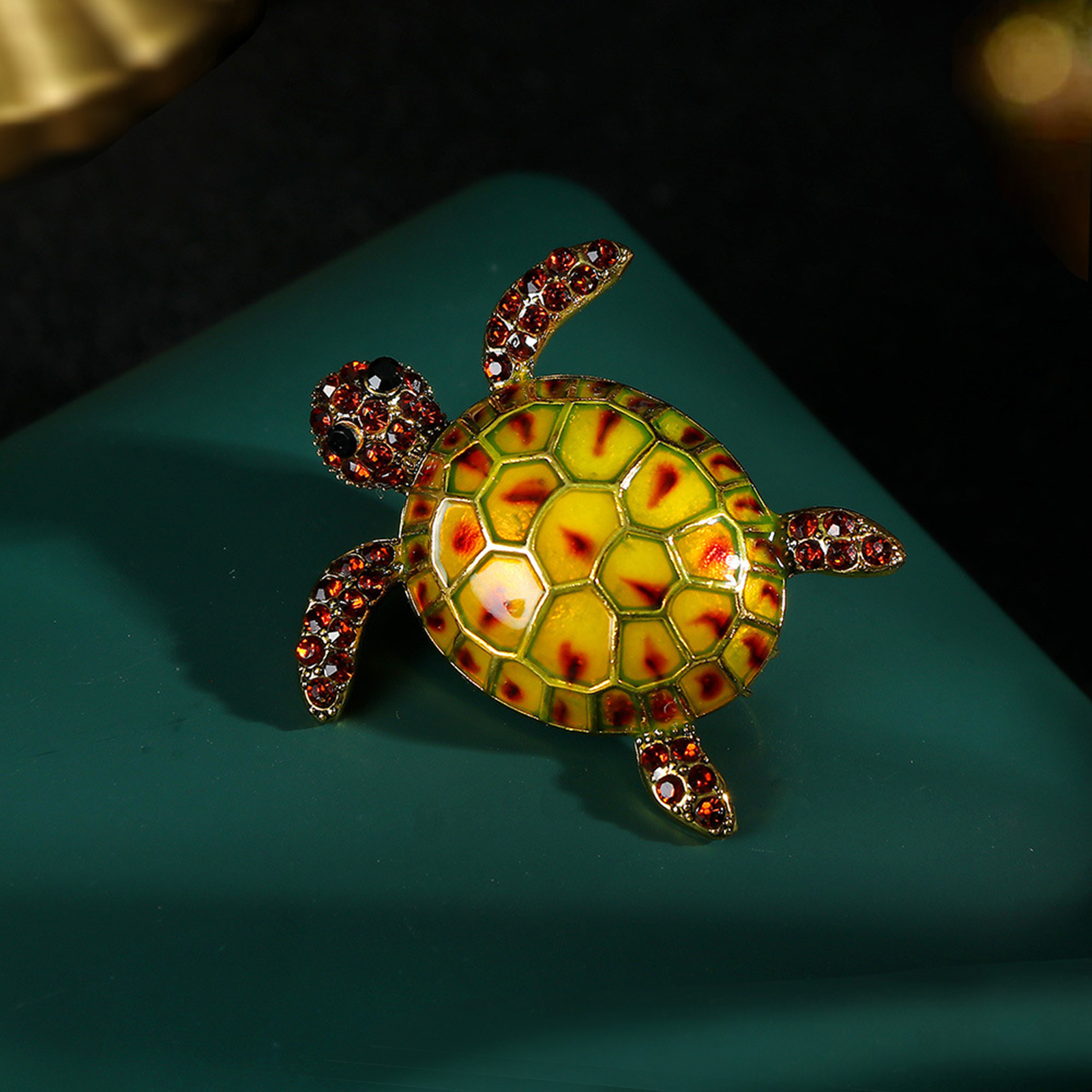 Turtle Shell Bling Swowski Sea Turtle Brooch Oil-dripping Rhinestone Animal Shape Retro ...