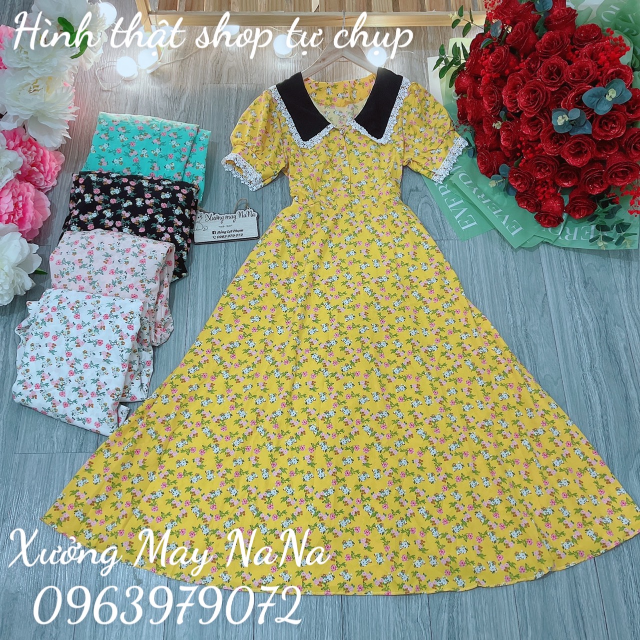 Maxi hoa nhí viền ren dễ thương (hình thật+video)