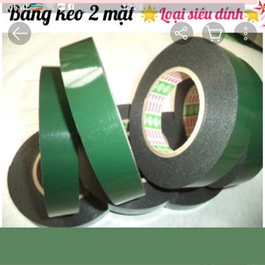 Băng keo 2 mặt có xốp xanh đen (Keo đen loại dai siêu dính)