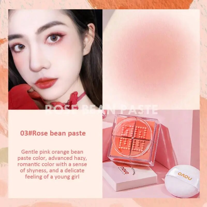 4-Grids Face Blush Matte Finish Makeup Loose Powder Rouge Blusher Waterproof Natural Delicate Contouring Brightening Complexion. 