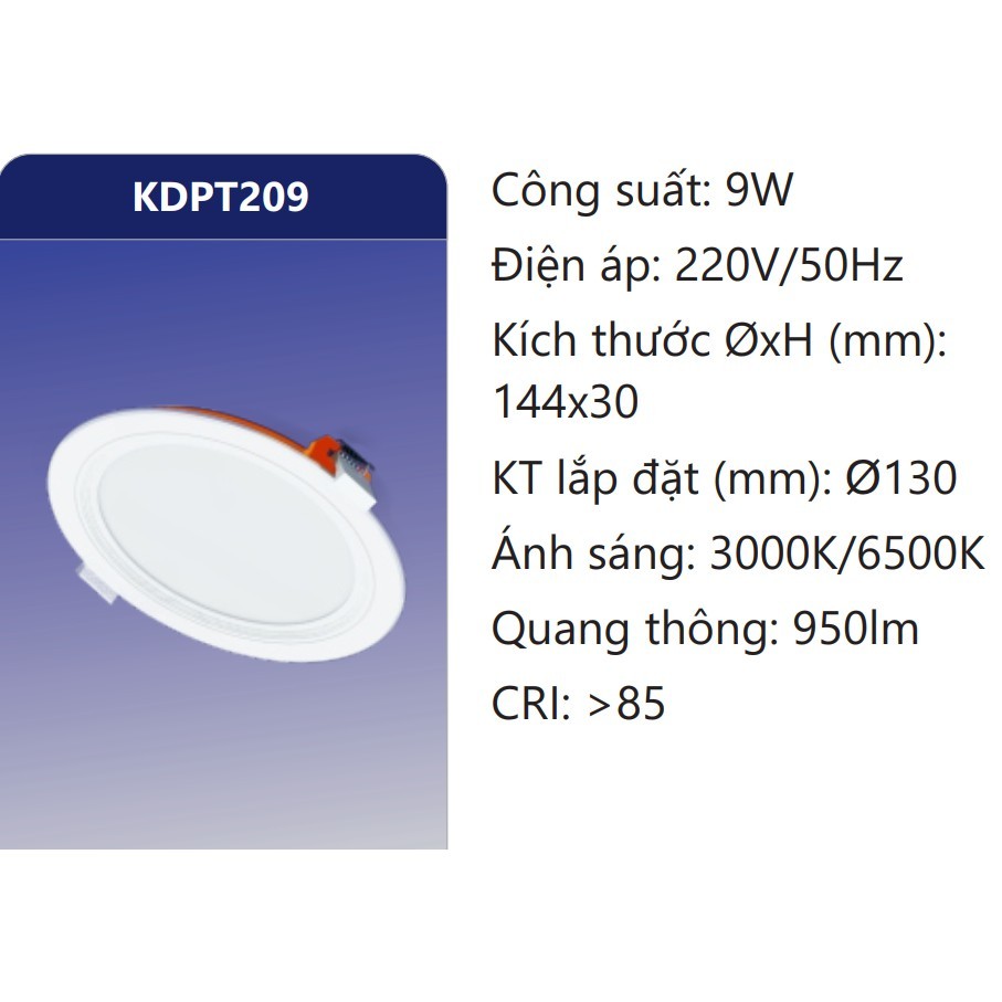 ĐÈN LED ÂM TRẦN PANEL DUHAL 9W (KDPT209) TĂNG PHÔ TÍCH HỢP