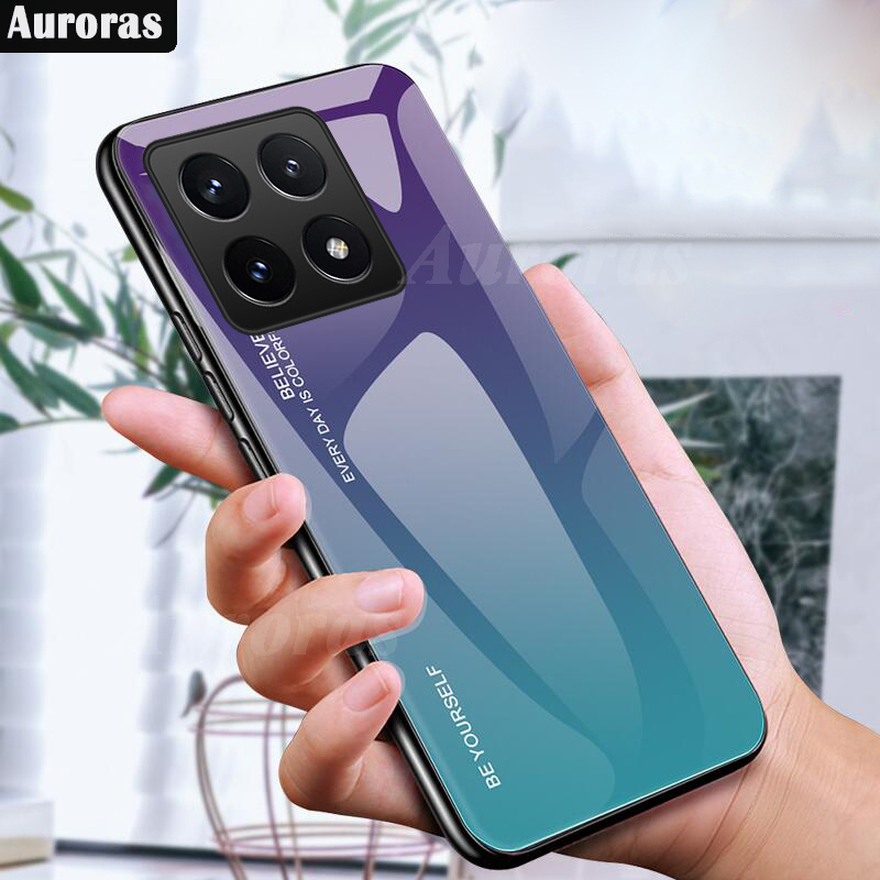 For MI Xiaomi 14T Phone Case Gradient 9H Tempered Glass Protector Colorful Soft Edge for Xiaomi 14T Pro Cover Casing HP