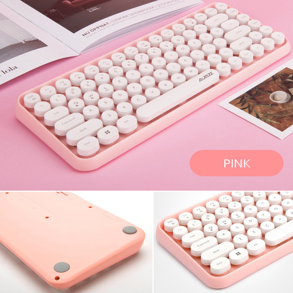 Ajazz Wireless Bluetooth Keyboard Compact Retro Round Keycaps 84-Keys Auto Sleep