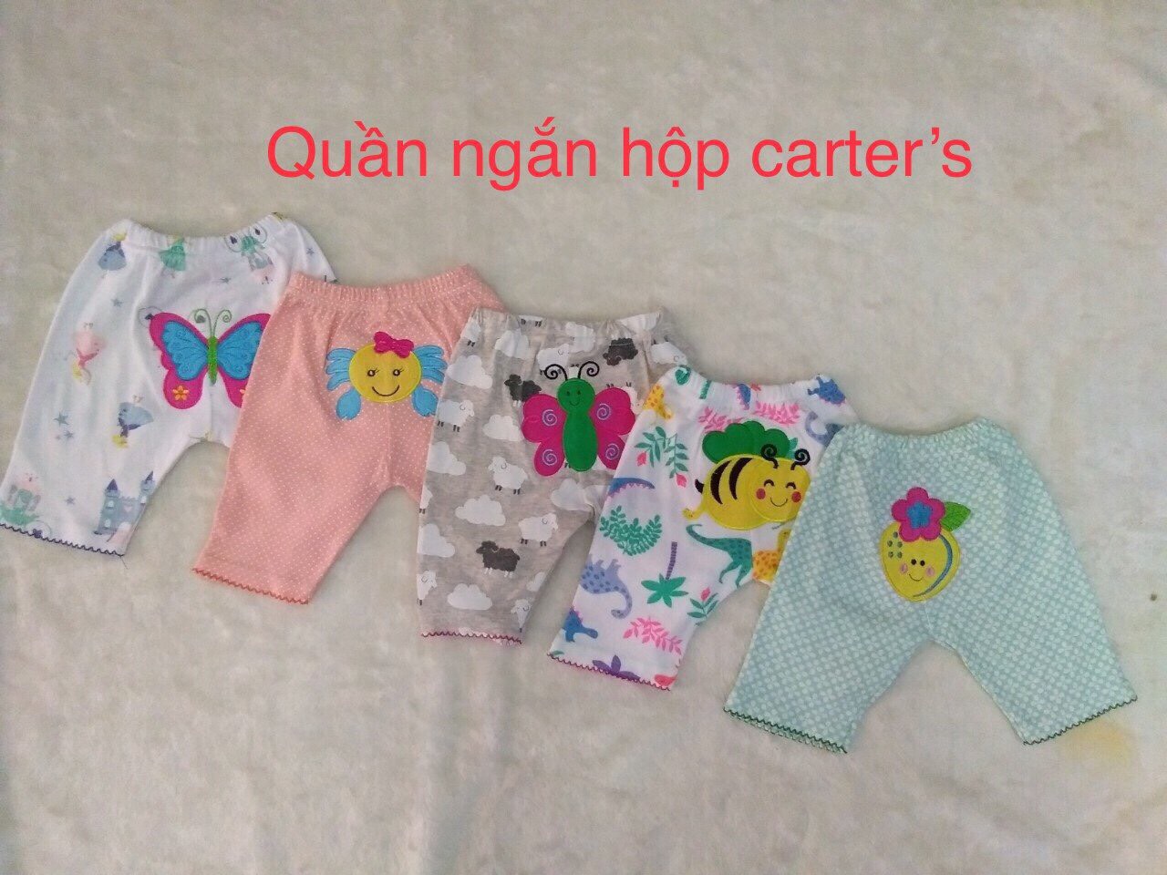 SET 3 Quần short lửng thêu mông thú Carter Thái Lan bé gái (7-14kg)