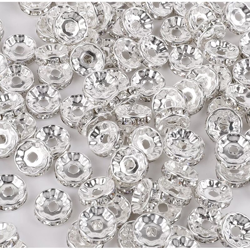 Charm đệm vòng tay đính đá - hạt đệm kim loại vòng tay, vòng cổ tự làm - chốt chặn phụ kiện vòng