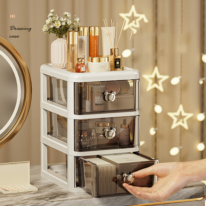 Máy tính để bàn hộp lưu trữ, loại ngăn kéo, bàn trang điểm trong suốt, mỹ phẩm hộp lưu trữ, nhựa nhiều lớp văn phòng phẩm tổ chức kệ
