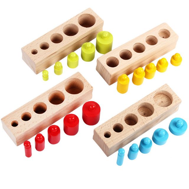 Bộ núm trụ Montessori gỗ màu