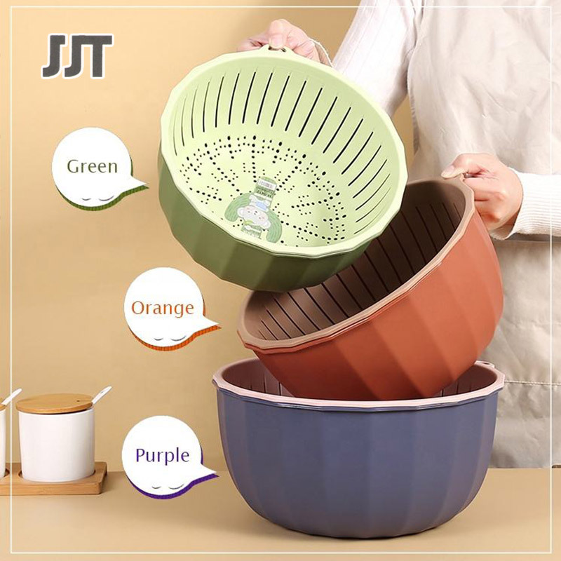 JJT [Miễn Phí Vận Chuyển]Hai tầng Rau nhà bếp Giỏ cống giá trị cao rau giỏ nhựa rau nhà bếp giỏ trái cây phòng khách lưu trữ