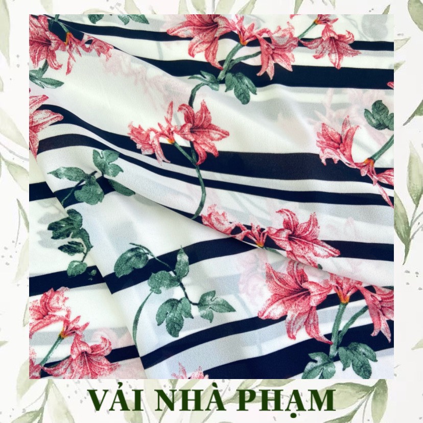 Lụa cát hoạ tiết hoa, sọc ngang theo chiều khổ vải - khổ vải 1.5m - vải nhà phạm