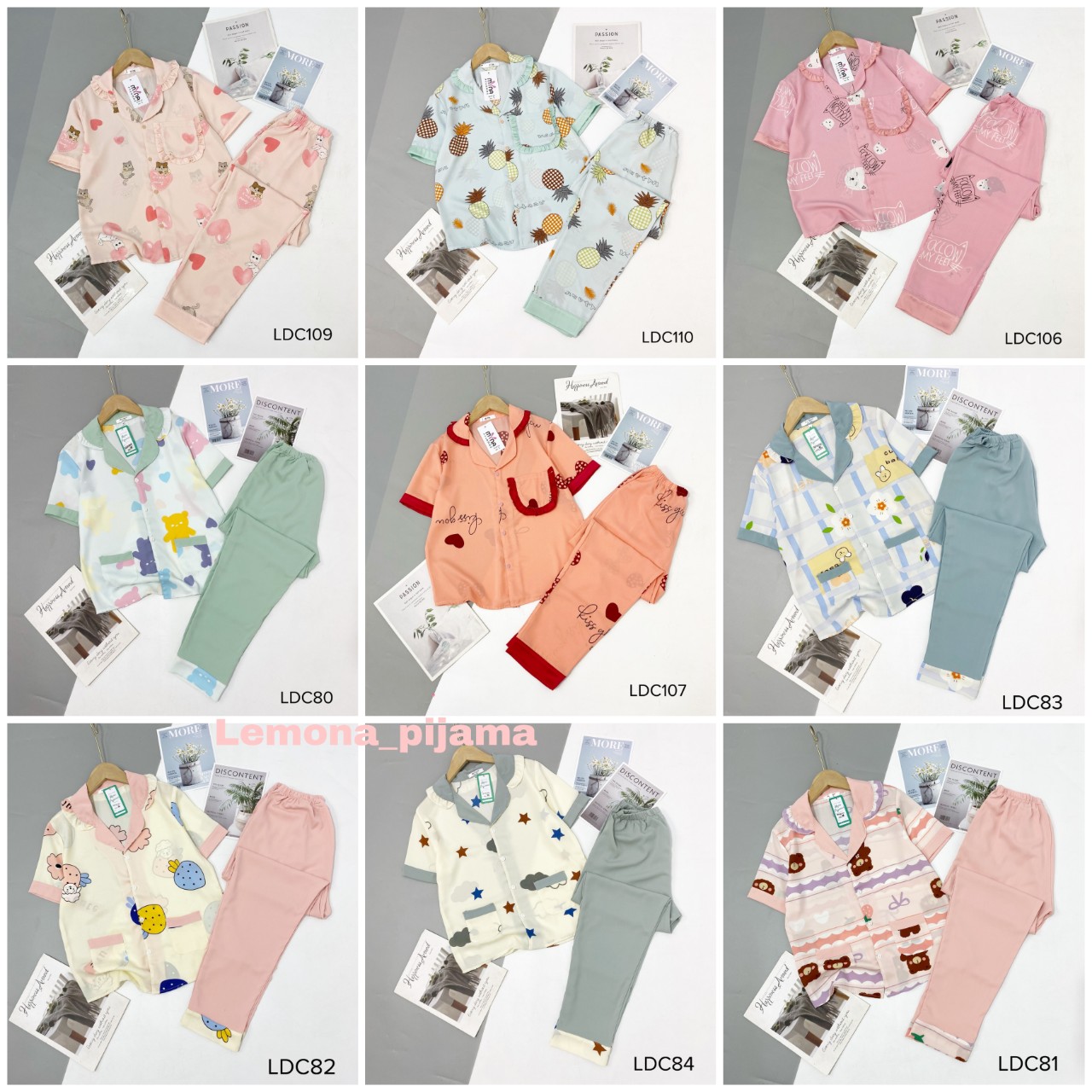Bộ pijama lụa mango cộc dài cổ bèo