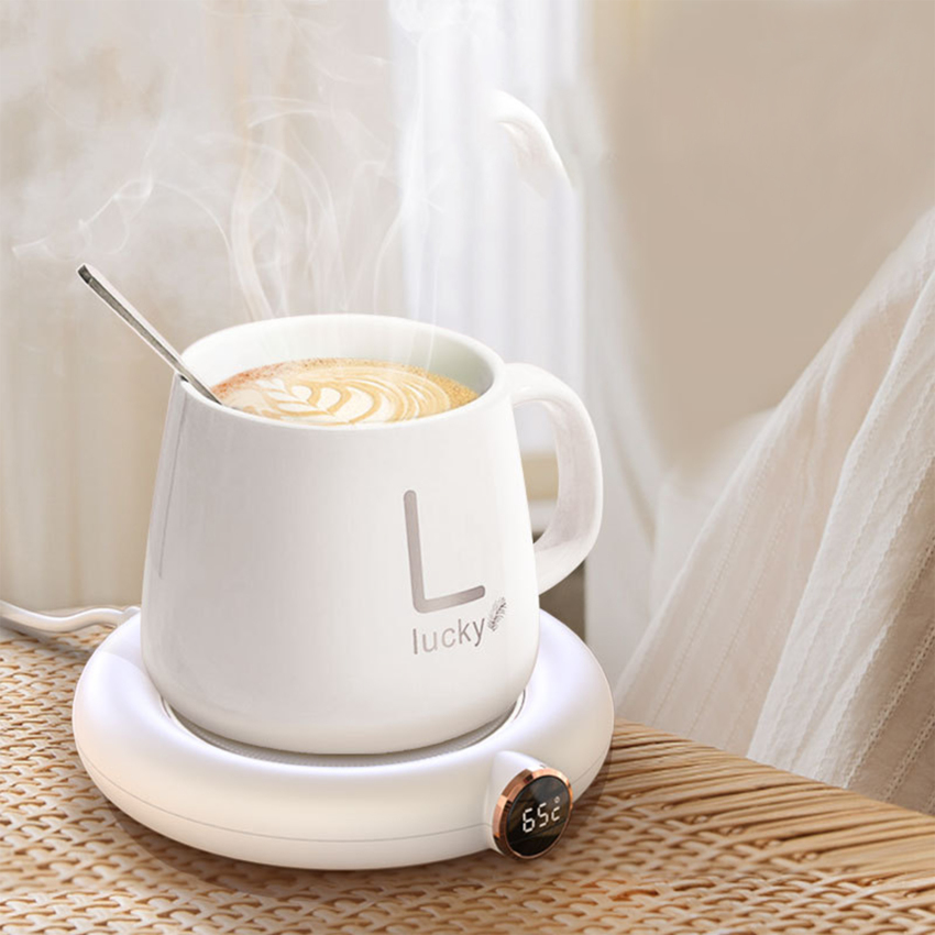 USB Cup Warmer Mini Portable Coffee Mug Heating Coaster Smart Digital Display Thermostatic Adjustment Timing Heater for Milk Tea