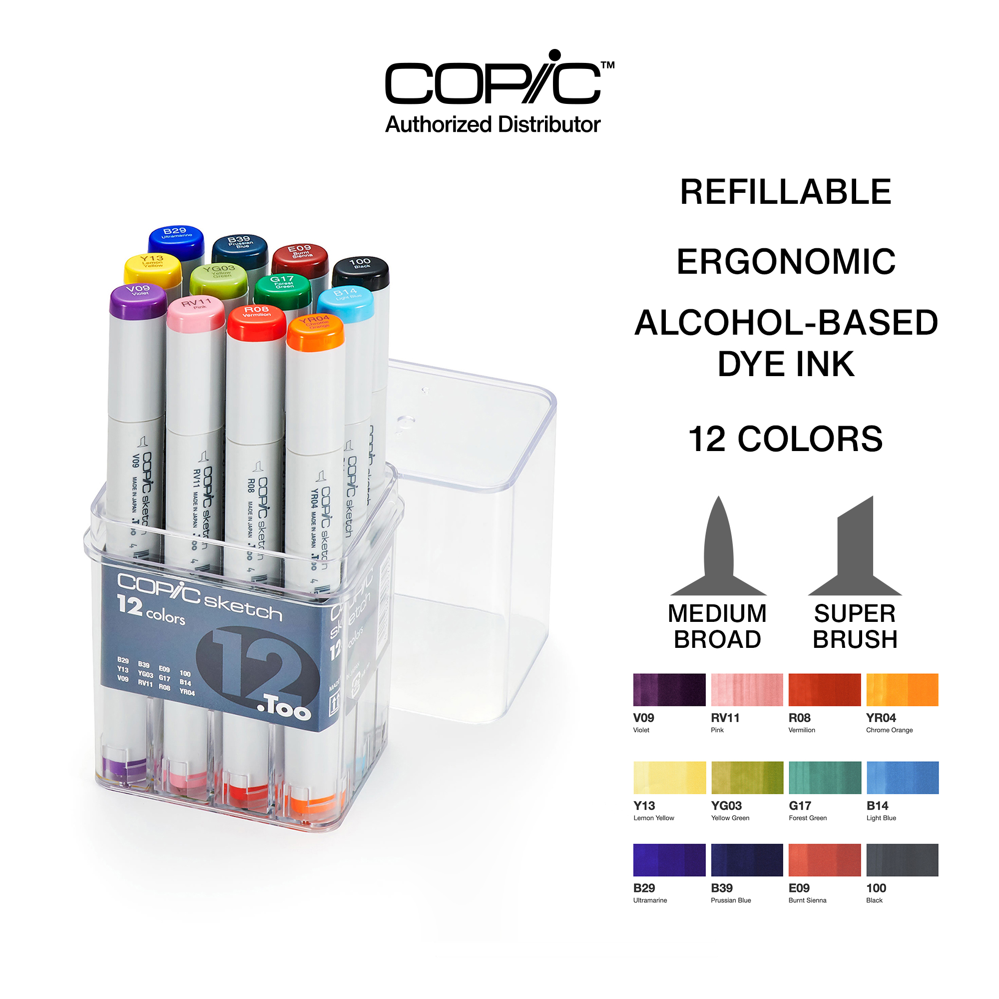 12 Color Copic Marker Set