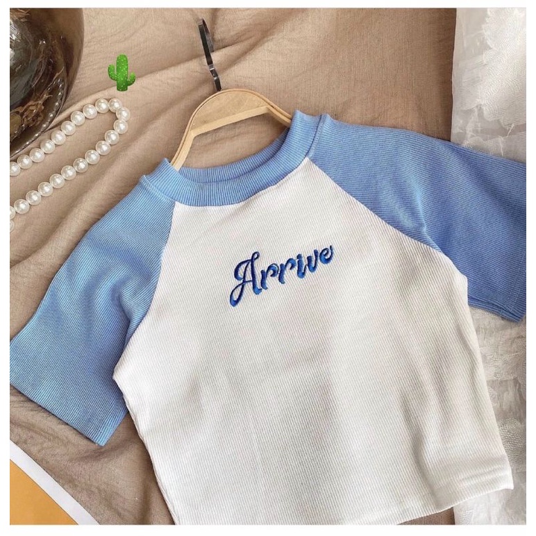 [FREESHIP + VOUCHER] Áo croptop raglan thêu chữ Arrive